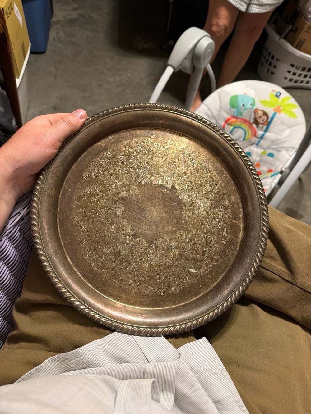 Vintage Wm. Rogers 171 Silverplated Round Embossed Serving Tray